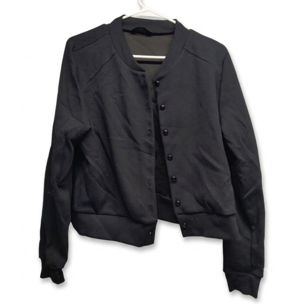 Chicme Women's Jacket Button Down Bomber Black Coat Casual Long Sleeve